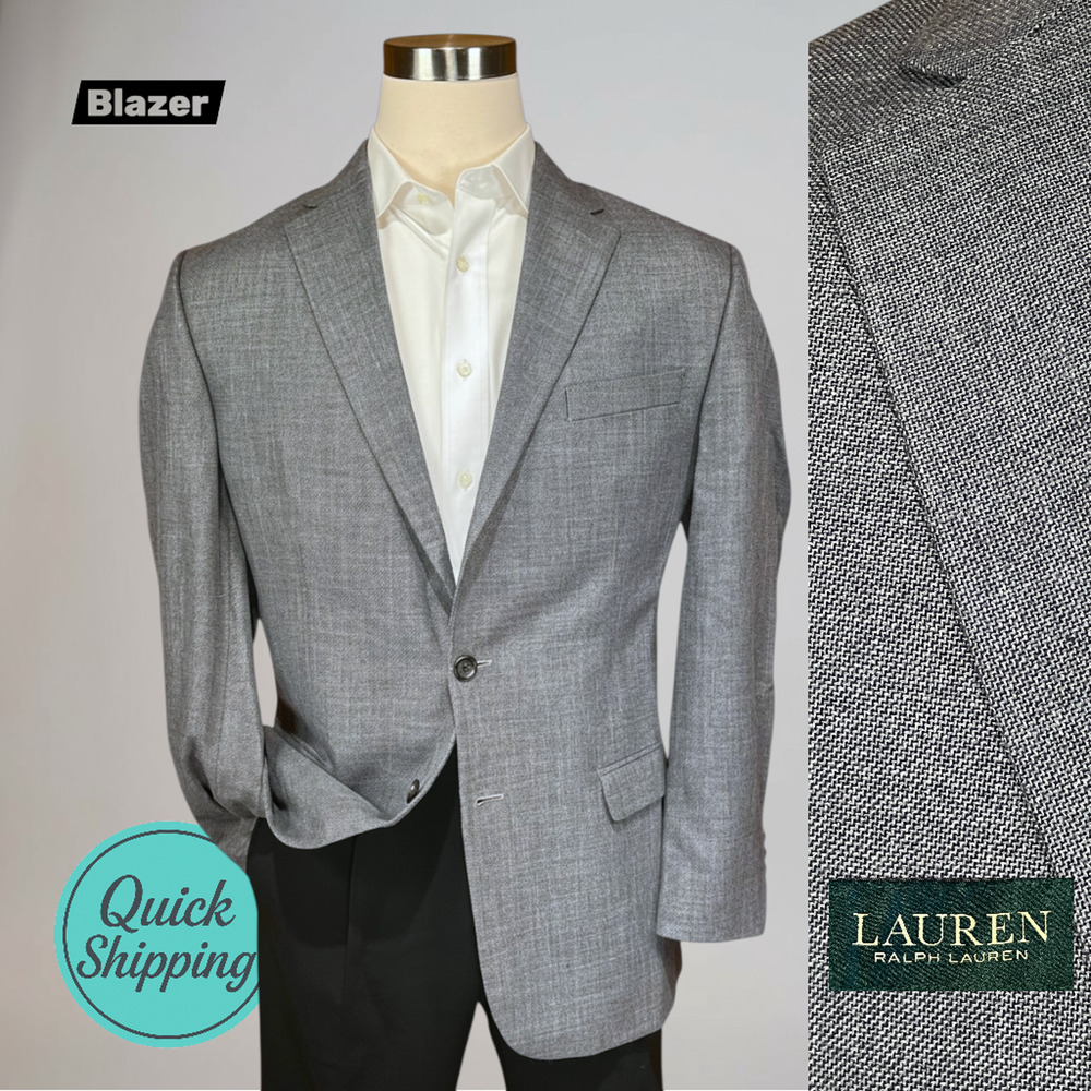 Ralph Lauren Blazer 42R Dove Gray - Blue Linen Blend Hopsack Weave Jacket
